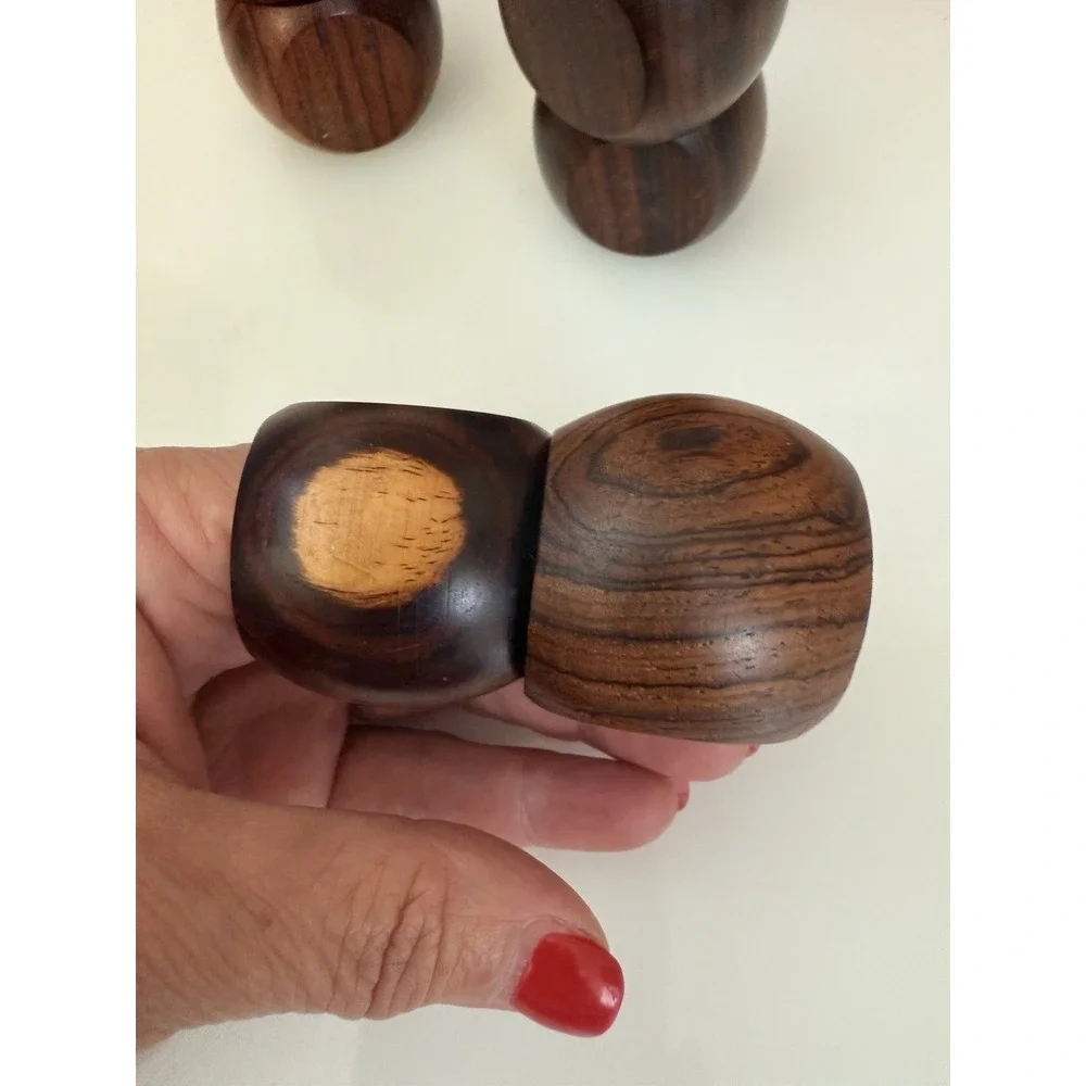 Vintage Lot of 8 Hand Made Brown Wooden Napkin‎ Rings Flat End Boho Decor 2 In